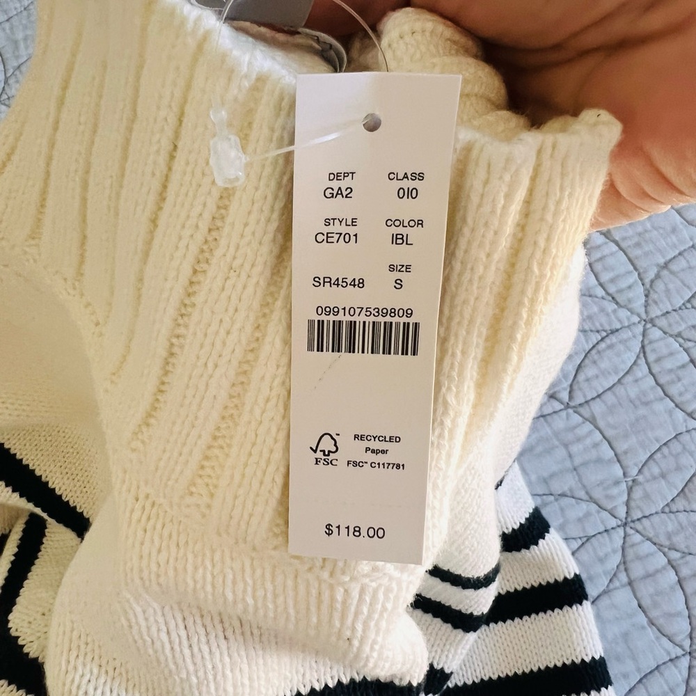 J CREW WOMENS SIZE SMALL NWT Striped Turtleneck Sweater - Black and White - Picture 11 of 12